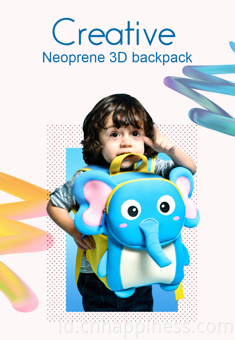 Nama Merek Kustom Kartun Blue Elephant Unisex Kiddies Preschool Backpack Smiley Baby Back Pack Balita Gadis Backpack Dompet